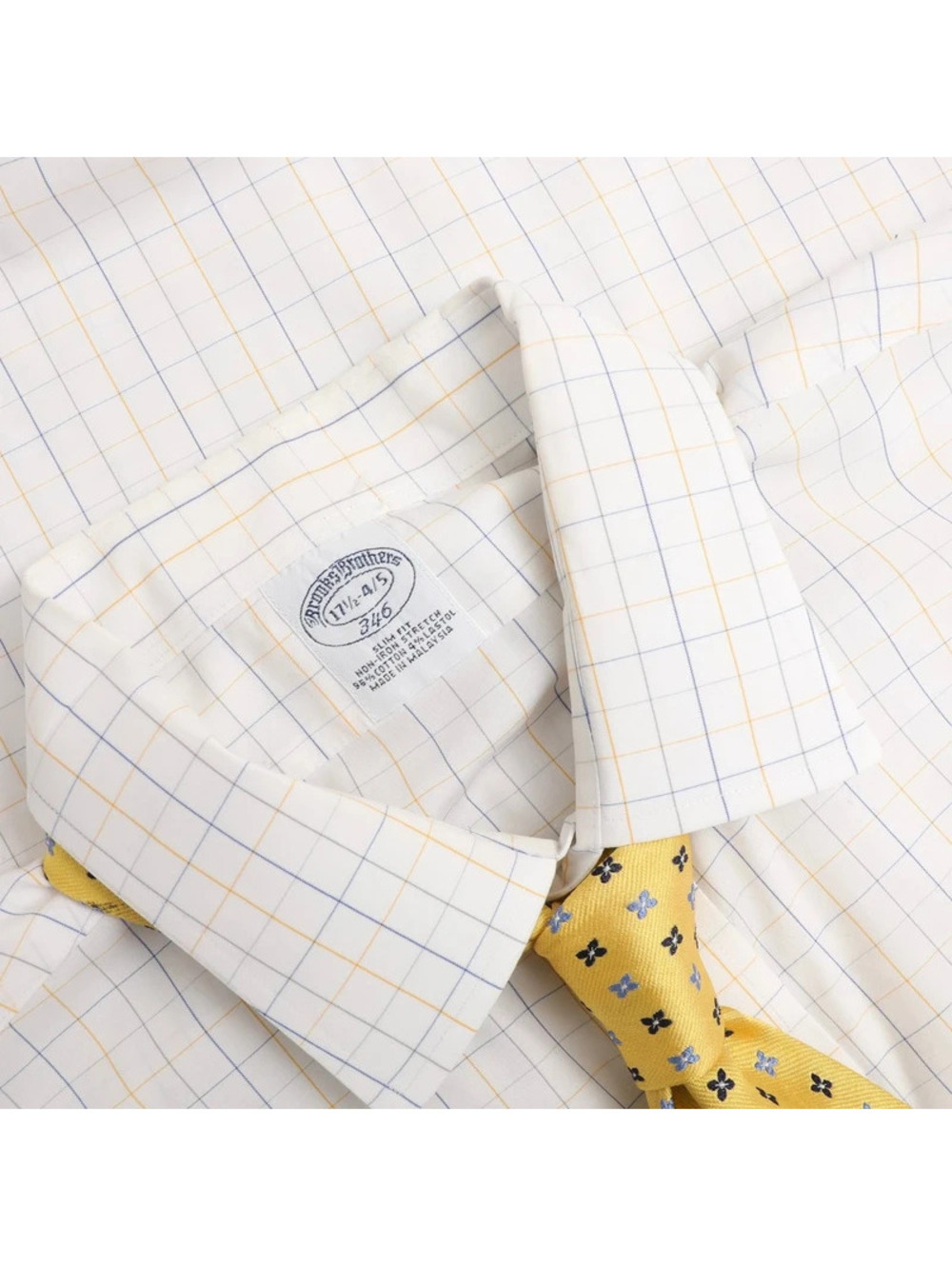 Brooks Brothers Tattersall Dress Shirt 17.5 w/ BB Yellow Tie
